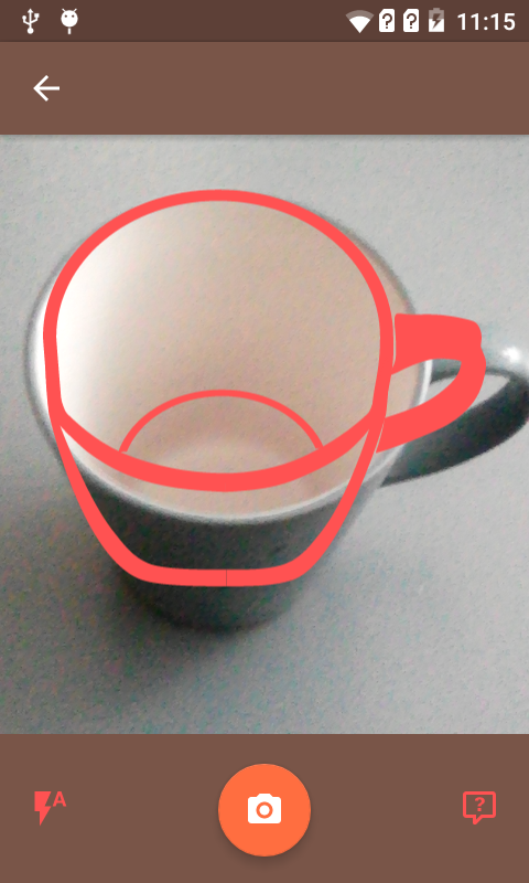 Android приложение. Расположите чашку под нужным углом и совместите контуры чашки с рисунком на экране.